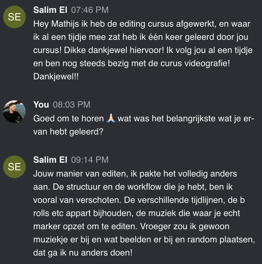 Cursist deelt review en ervaring met de online Cursus Videografie van Matthijs de Deugd