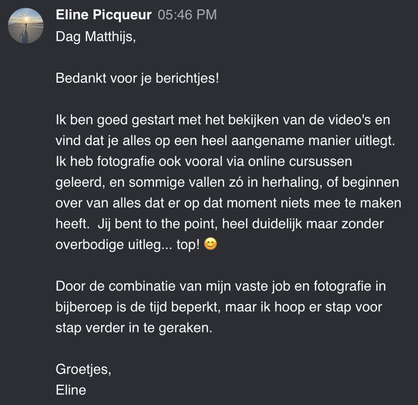Cursist deelt review en ervaring met de online Cursus Videografie van Matthijs de Deugd