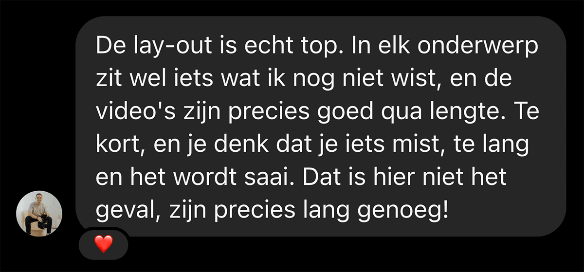 Cursist deelt review en ervaring met de online Cursus Videografie van Matthijs de Deugd