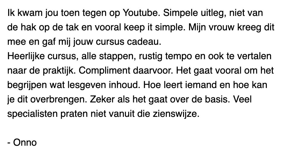 Cursist deelt review en ervaring met de online Cursus Videografie van Matthijs de Deugd