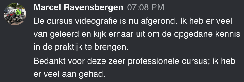 Cursist deelt review en ervaring met de online Cursus Videografie van Matthijs de Deugd